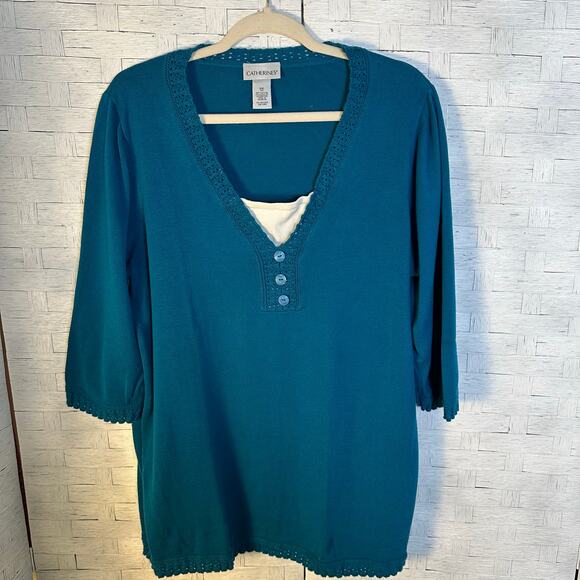 Catherine’swomens sweater short sleeve ￼￼ crocheted collar feminine plus size - Picture 1 of 12